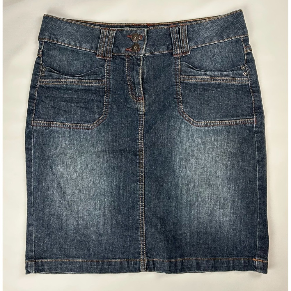 Cecilia Classics Women's Jean Pencil Skirt with Pockets Dark Wash Above Knee 30w